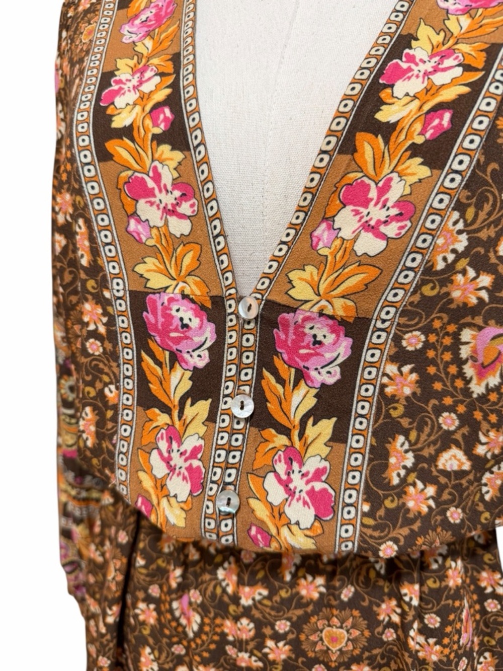 SPELL Madame Peacock Romper Coffee Floral Size Small - Picture 4 of 12